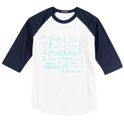 International Mom World Translations Multi Languages Blue Funny Gift Baseball Sleeve Shirt