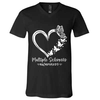 In March We Wear Orange Ribbon Ms Warrior Multiple Sclerosis V-Neck T-Shirt