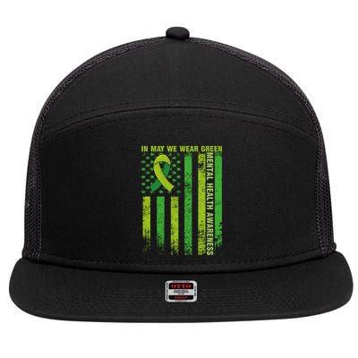 In May We Wear Green Tal Health Awareness American Flag Gift 7 Panel Mesh Trucker Snapback Hat