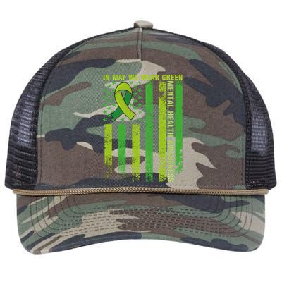 In May We Wear Green Tal Health Awareness American Flag Gift Retro Rope Trucker Hat Cap