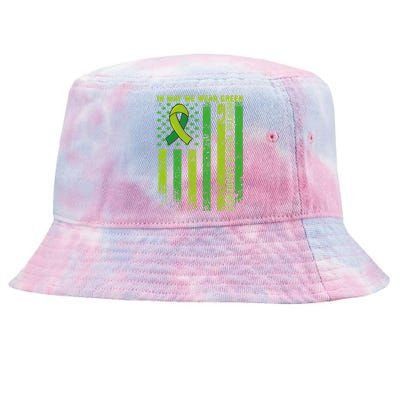 In May We Wear Green Tal Health Awareness American Flag Gift Tie-Dyed Bucket Hat