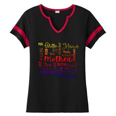 International Mom World Translations Multi Languages Green Gift Ladies Halftime Notch Neck Tee