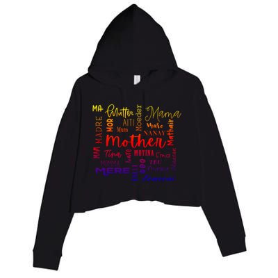 International Mom World Translations Multi Languages Green Gift Crop Fleece Hoodie