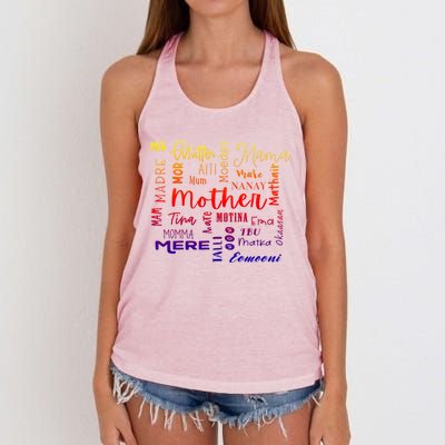 International Mom World Translations Multi Languages Green Gift Women's Knotted Racerback Tank