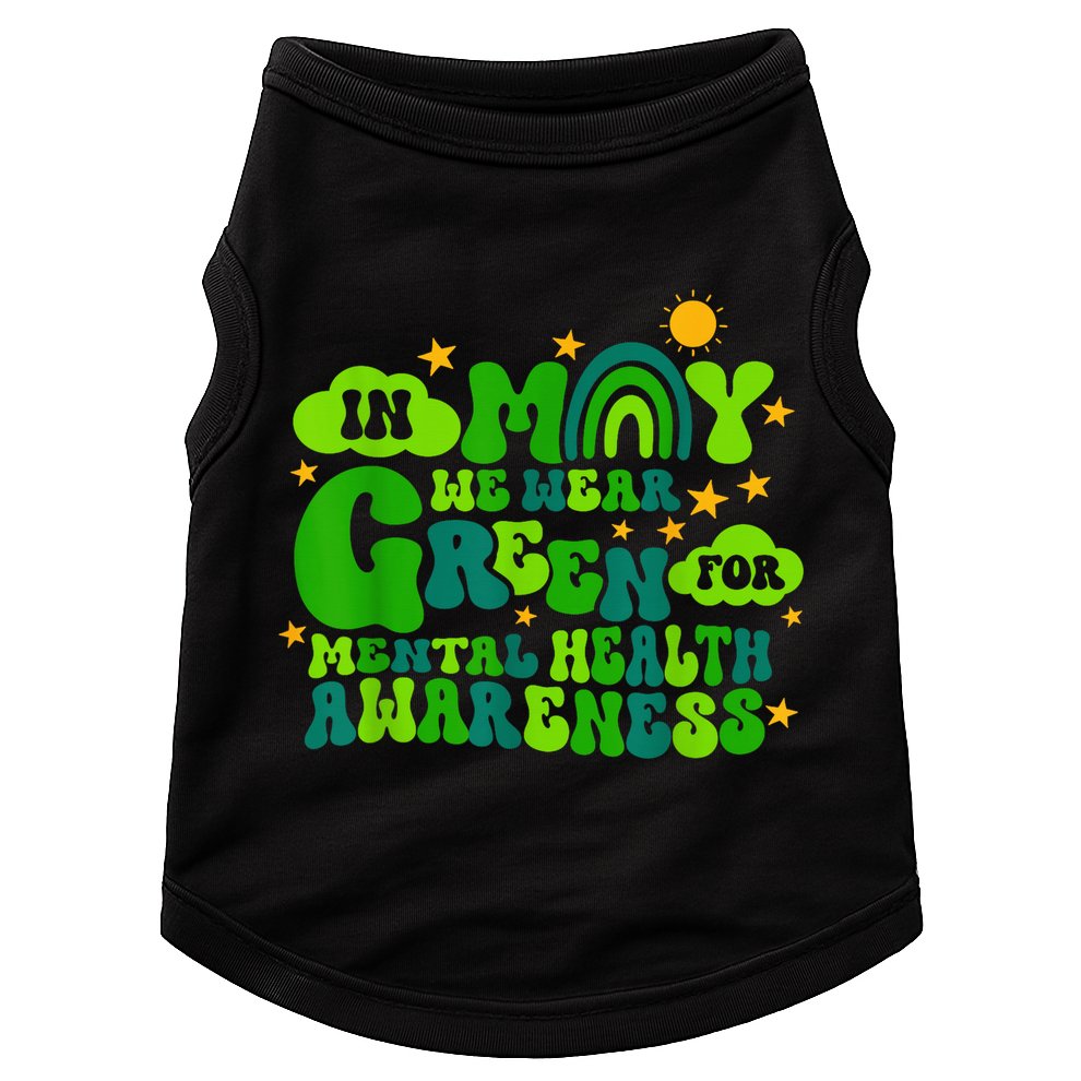 In May We Wear Green Retro Mental Health Awareness Month Doggie Tank