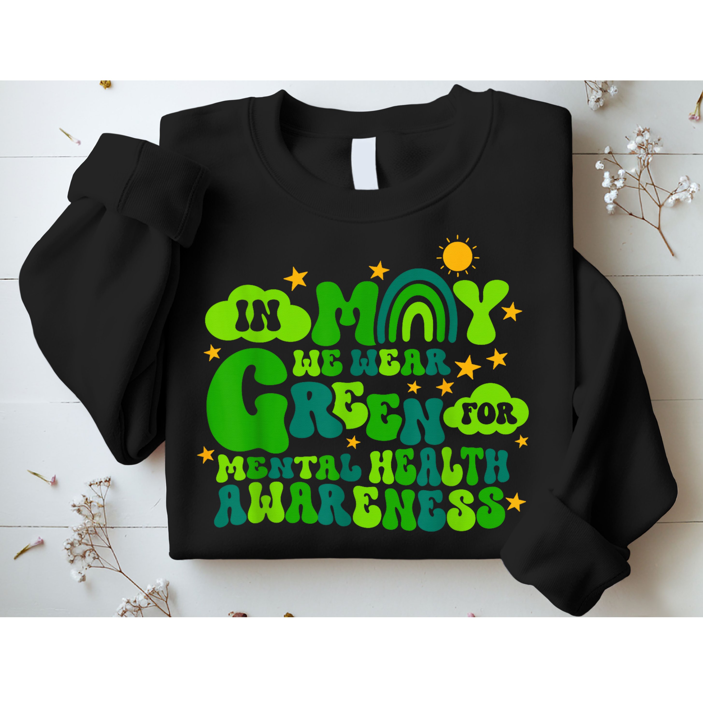 In May We Wear Green Retro Mental Health Awareness Month Sweatshirt