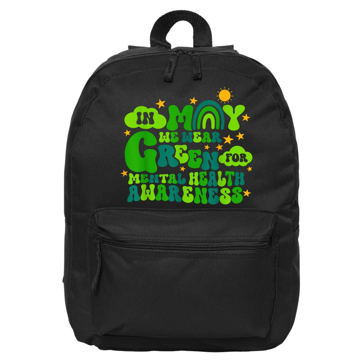 In May We Wear Green Retro Mental Health Awareness Month 16 in Basic Backpack