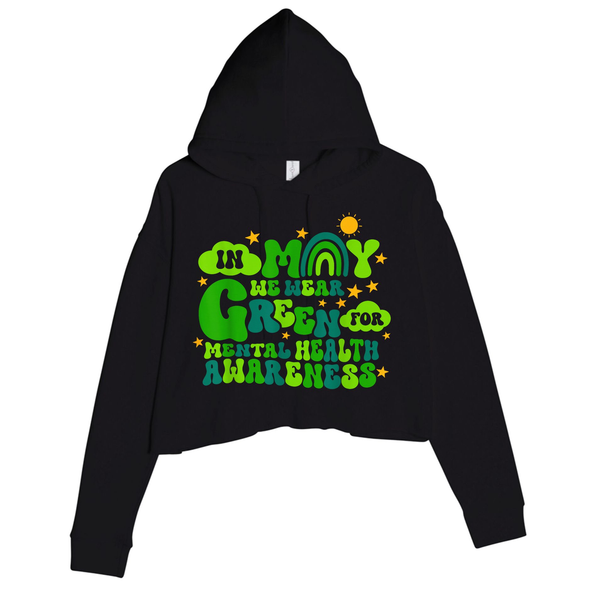 In May We Wear Green Retro Mental Health Awareness Month Crop Fleece Hoodie