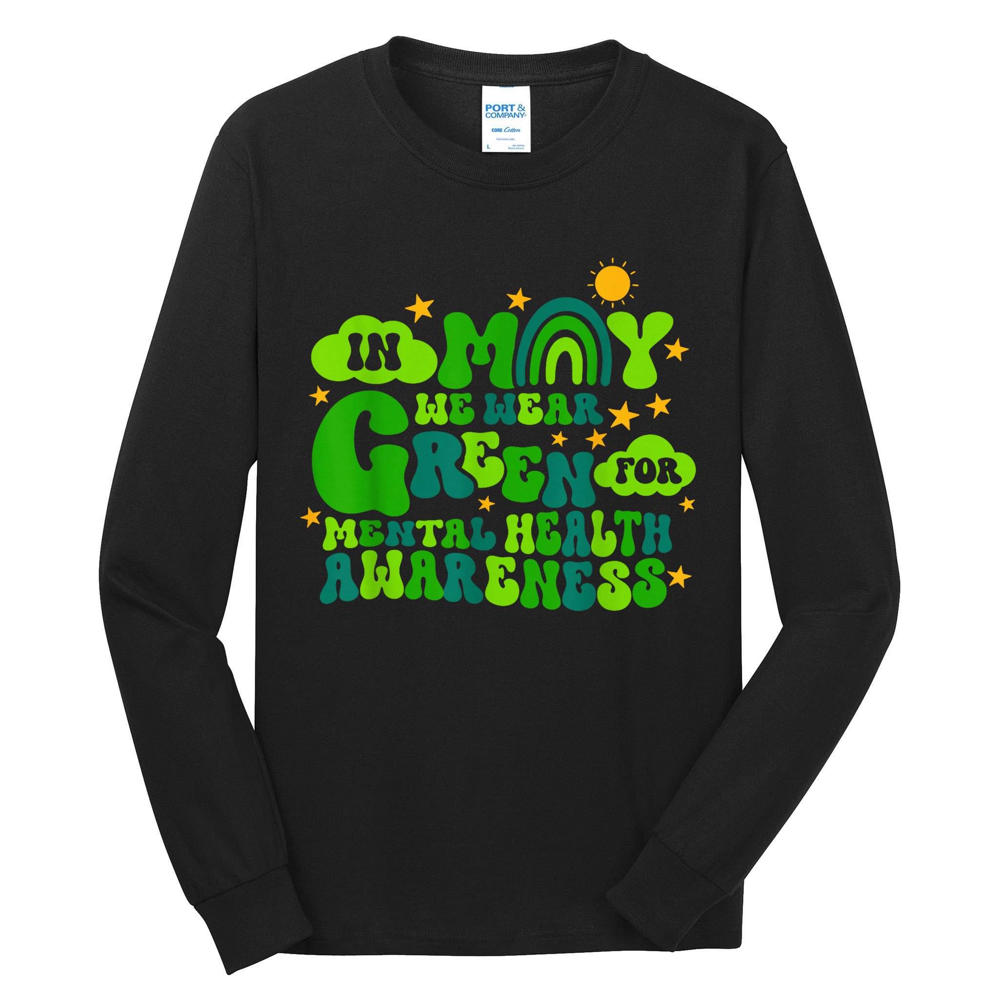 In May We Wear Green Retro Mental Health Awareness Month Tall Long Sleeve T-Shirt