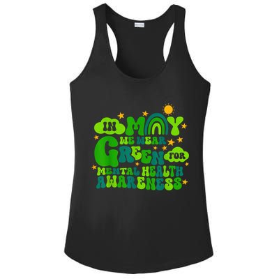 In May We Wear Green Retro Mental Health Awareness Month Ladies PosiCharge Competitor Racerback Tank