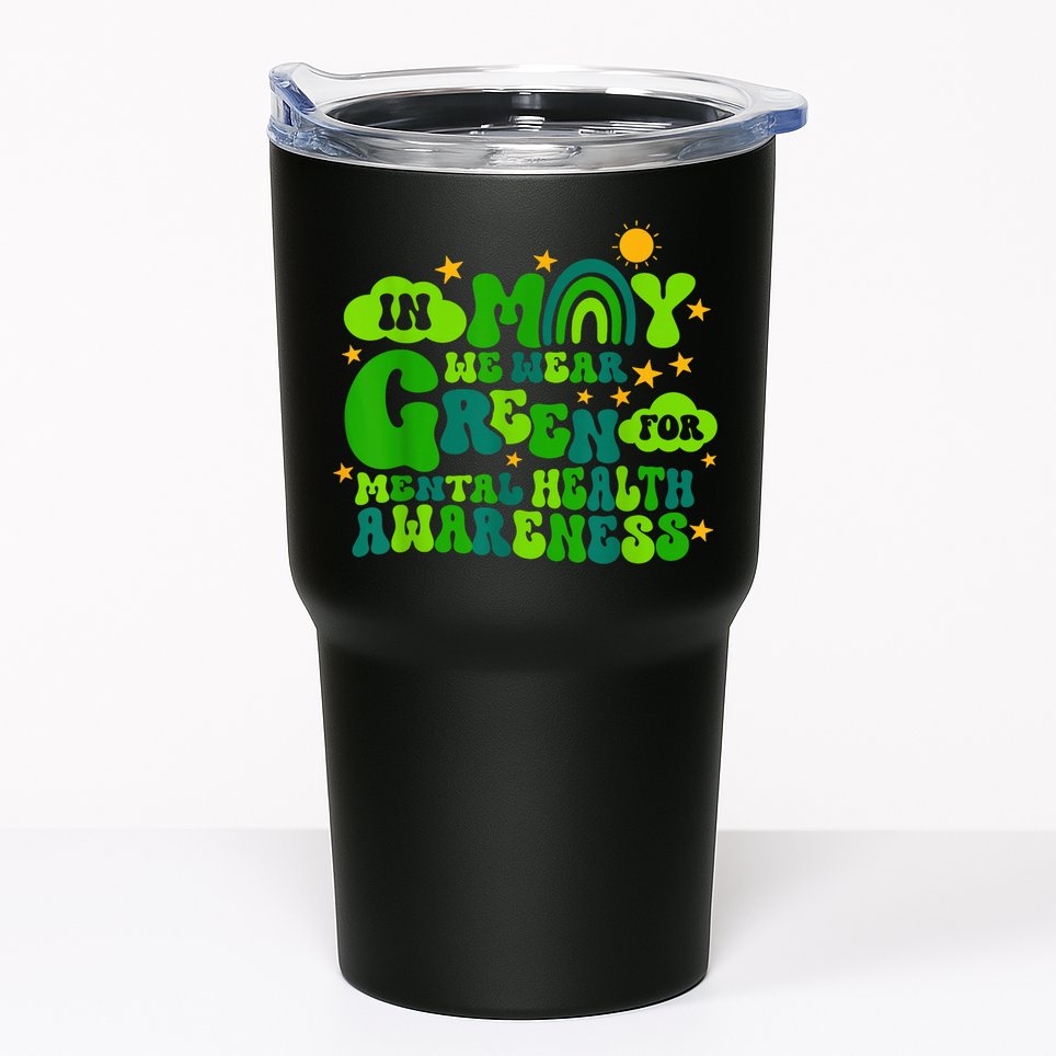 In May We Wear Green Retro Mental Health Awareness Month Tumbler
