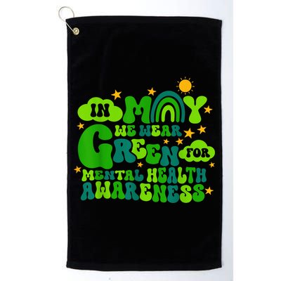 In May We Wear Green Retro Mental Health Awareness Month Golf Towel
