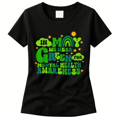 In May We Wear Green Retro Mental Health Awareness Month Womens T-Shirt