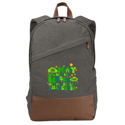 In May We Wear Green Retro Mental Health Awareness Month Cotton Canvas Backpack