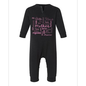 International Mom World Translations Multi Languages Pink Funny Gift Infant Fleece One Piece