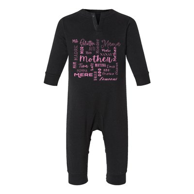 International Mom World Translations Multi Languages Pink Funny Gift Infant Fleece One Piece