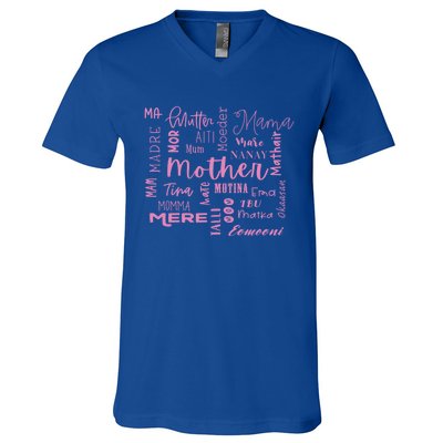 International Mom World Translations Multi Languages Pink Funny Gift V-Neck T-Shirt