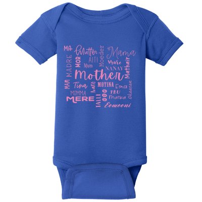 International Mom World Translations Multi Languages Pink Funny Gift Baby Bodysuit