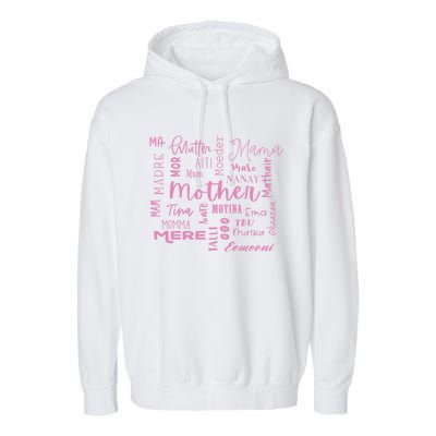 International Mom World Translations Multi Languages Pink Funny Gift Garment-Dyed Fleece Hoodie