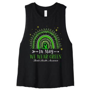 In May We Wear Green Rainbow Mental Health Awareness Women's Racerback Cropped Tank