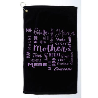 International Mom World Translations Multi Languages Purple Gift Platinum Collection Golf Towel