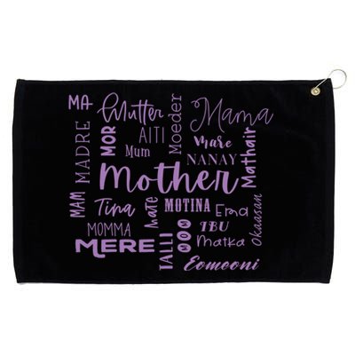 International Mom World Translations Multi Languages Purple Gift Grommeted Golf Towel