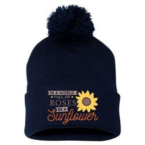 In A World Full Of Roses Be A Sunflower Pom Pom 12in Knit Beanie