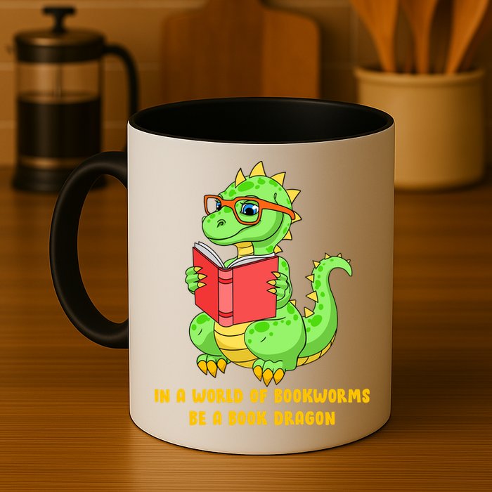 In A World Of Bookworms Be A Book Dragon Mug