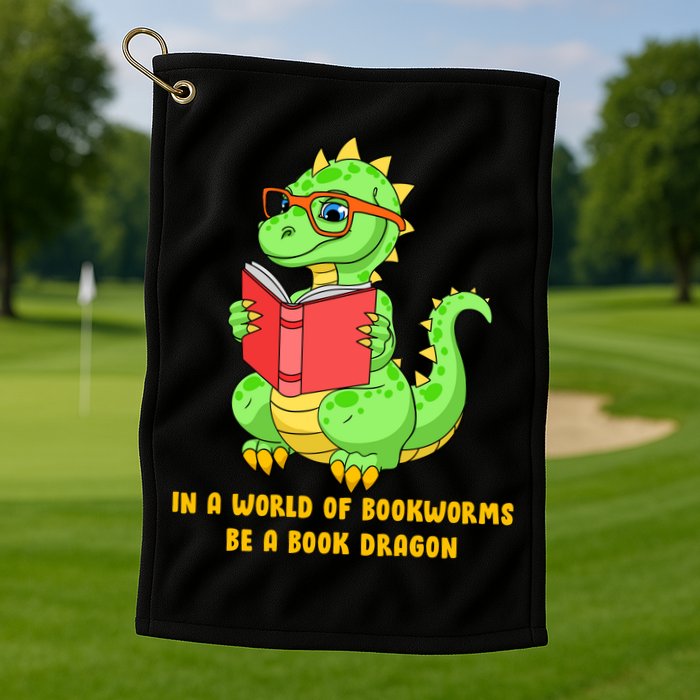 In A World Of Bookworms Be A Book Dragon Golf Towel
