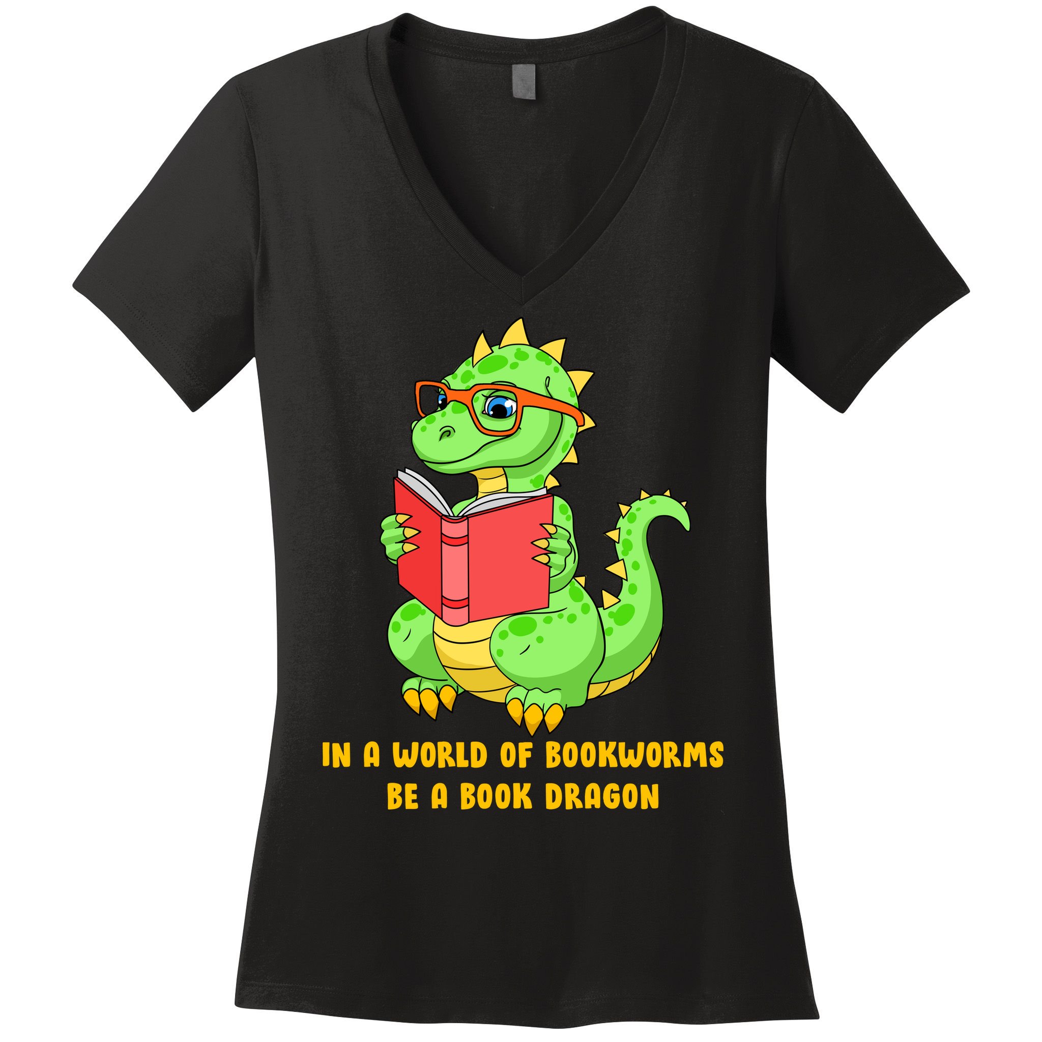 In A World Of Bookworms Be A Book Dragon Women's V-Neck T-Shirt