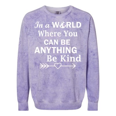 In A World Where You Can Be Anything Be Kind Colorblast Crewneck Sweatshirt