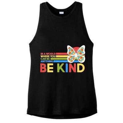 In A World Where You Can Be Anything Be Kind Autism Awareness Ladies PosiCharge Tri-Blend Wicking Tank