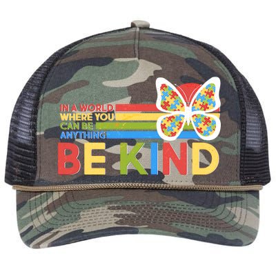 In A World Where You Can Be Anything Be Kind Autism Awareness Retro Rope Trucker Hat Cap