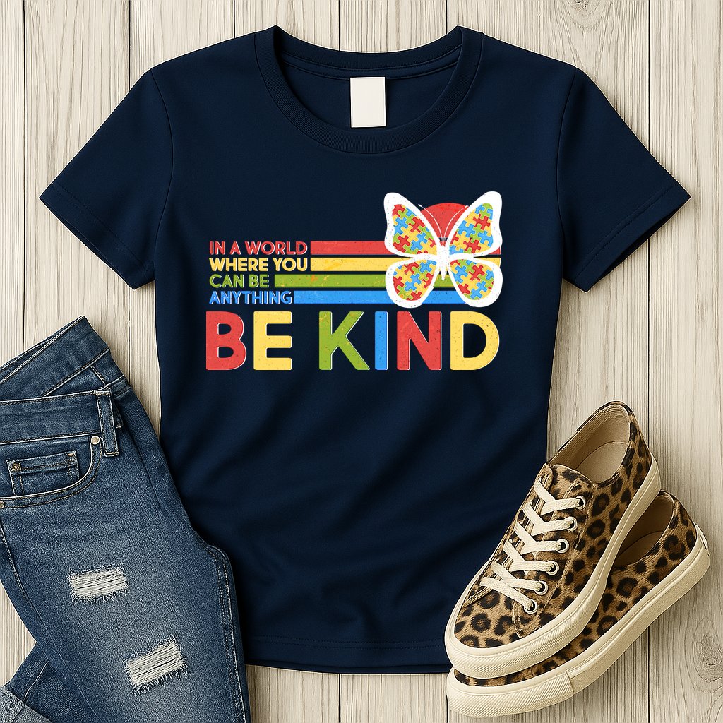 In A World Where You Can Be Anything Be Kind Autism Awareness Womens T-Shirt