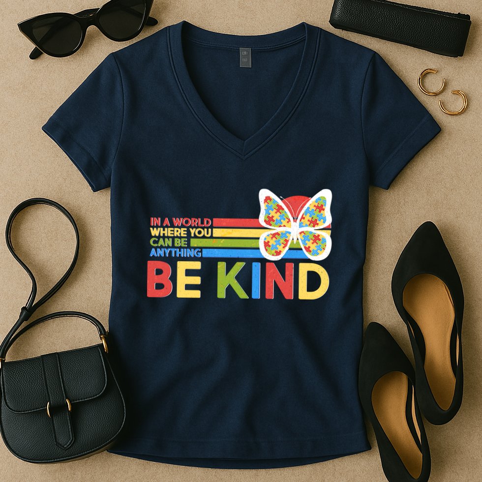 In A World Where You Can Be Anything Be Kind Autism Awareness Women's V-Neck T-Shirt