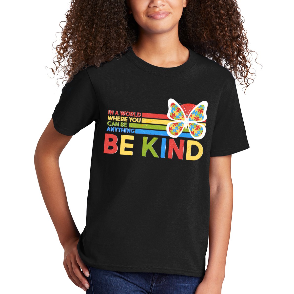 In A World Where You Can Be Anything Be Kind Autism Awareness Kids T-Shirt