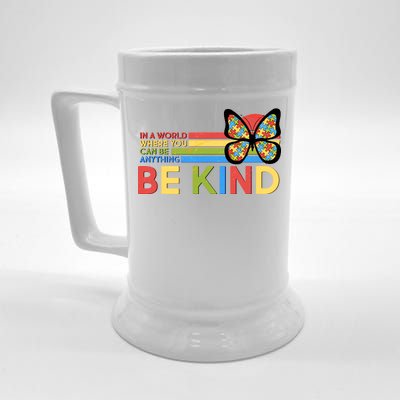 In A World Where You Can Be Anything Be Kind Autism Awareness Beer Stein