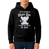 In a World Where You Can Be Anything Be Kind Elephant Kids Hoodie
