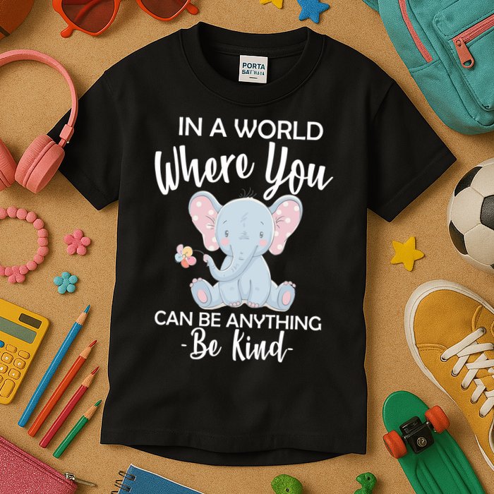 In a World Where You Can Be Anything Be Kind Elephant Kids T-Shirt
