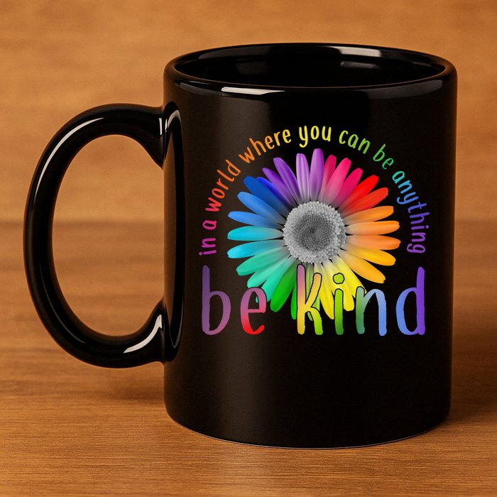In a world where you can be anything be kind flower 11oz C Handle Ceramic Mug