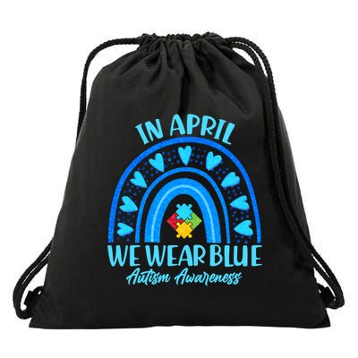 In April We Wear Blue Autism Awareness Drawstring Bag