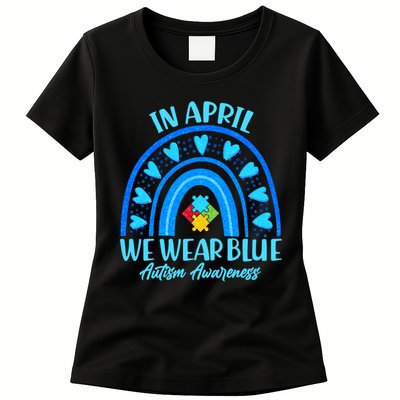 In April We Wear Blue Autism Awareness Womens T-Shirt