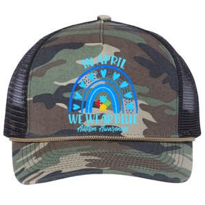 In April We Wear Blue Autism Awareness Retro Rope Trucker Hat Cap