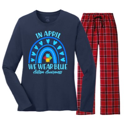 In April We Wear Blue Autism Awareness Women's Long Sleeve Flannel Pajama Set 