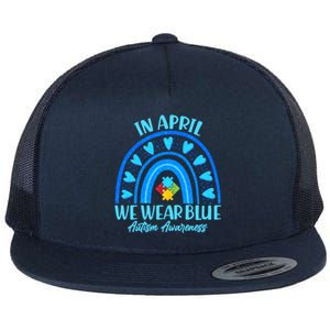 In April We Wear Blue Autism Awareness Flat Bill Trucker Hat