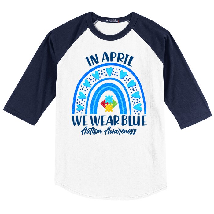 In April We Wear Blue Autism Awareness Baseball Sleeve Shirt