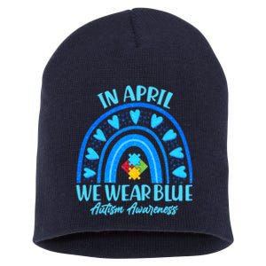 In April We Wear Blue Autism Awareness Short Acrylic Beanie