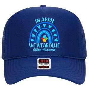 In April We Wear Blue Autism Awareness High Crown Mesh Back Trucker Hat