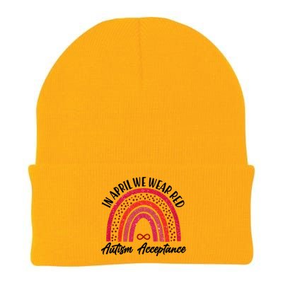 In April We Wear Red Autism Acceptance Red Rainbow Knit Cap Winter Beanie