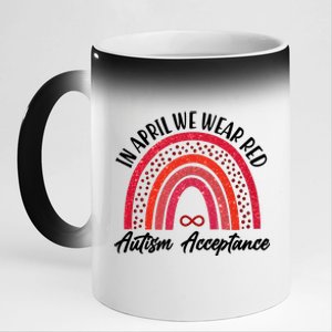 In April We Wear Red Autism Acceptance Red Rainbow 11oz Black Color Changing Mug